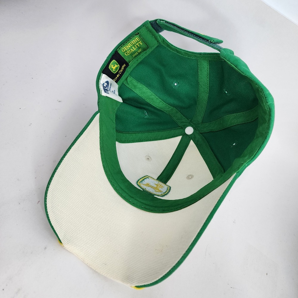 John Deere Hat Mens OSFA Green White Embroidered Logo Hook & Loop Strapback Cap - Picture 6 of 7